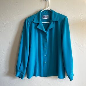 Da-Rue of California Women’s Blue Teal Button Up Blouse Size:12P